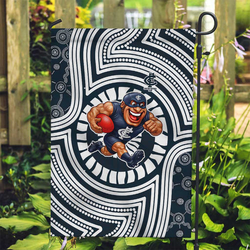 Carlton Football Club Garden Flag Indigenous Monochrome Dot Art Mascot Style