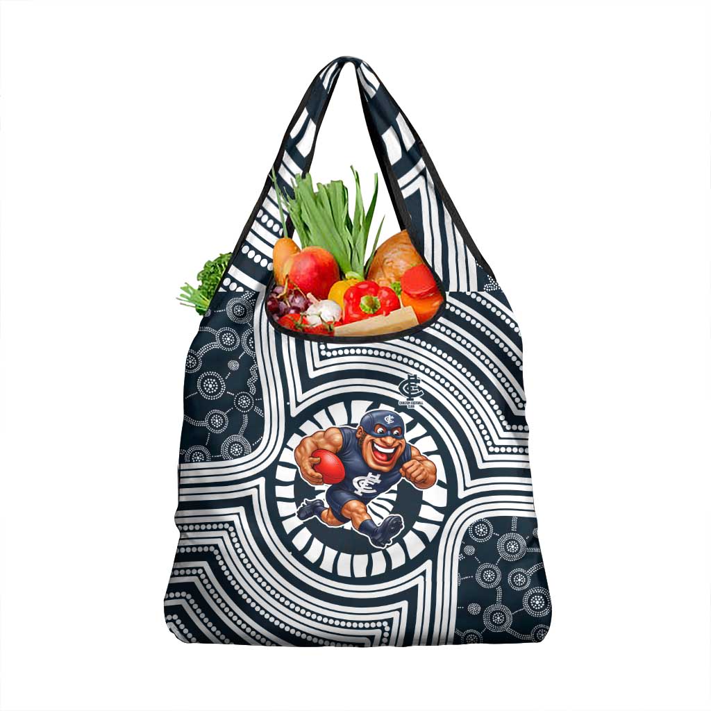 Carlton Football Club Grocery Bag Indigenous Monochrome Dot Art Mascot Style