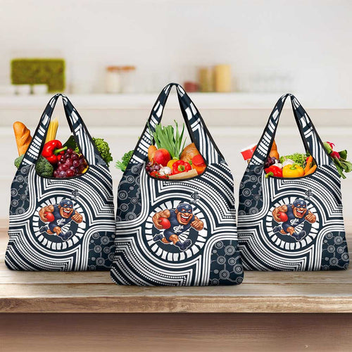 Carlton Football Club Grocery Bag Indigenous Monochrome Dot Art Mascot Style