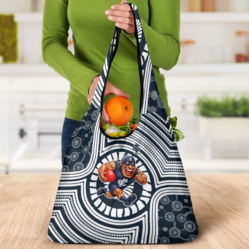 Carlton Football Club Grocery Bag Indigenous Monochrome Dot Art Mascot Style