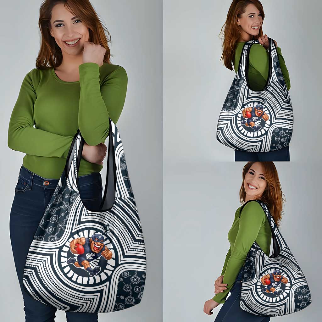 Carlton Football Club Grocery Bag Indigenous Monochrome Dot Art Mascot Style