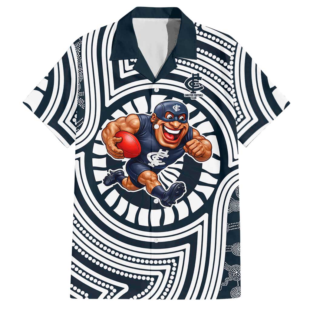 Carlton Football Club Hawaiian Shirt Indigenous Monochrome Dot Art Mascot Style