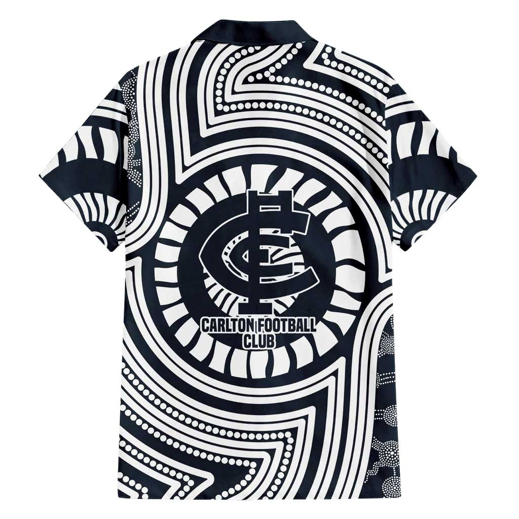 Carlton Football Club Hawaiian Shirt Indigenous Monochrome Dot Art Mascot Style