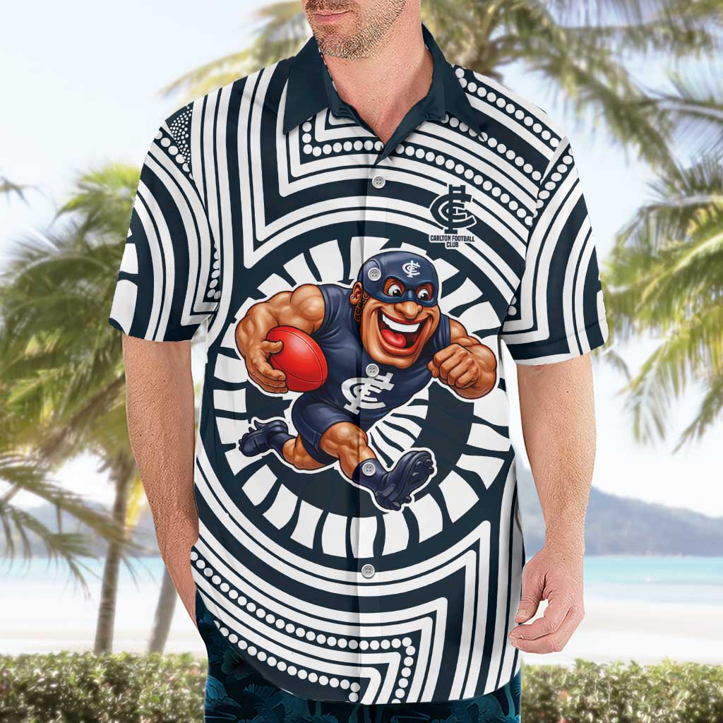 Carlton Football Club Hawaiian Shirt Indigenous Monochrome Dot Art Mascot Style