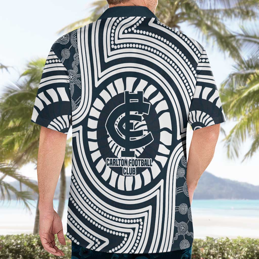 Carlton Football Club Hawaiian Shirt Indigenous Monochrome Dot Art Mascot Style