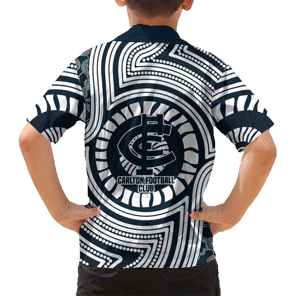 Carlton Football Club Hawaiian Shirt Indigenous Monochrome Dot Art Mascot Style