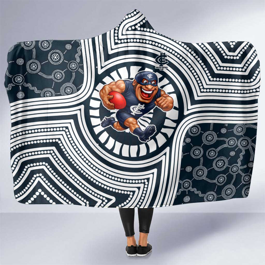 Carlton Football Club Hooded Blanket Indigenous Monochrome Dot Art Mascot Style