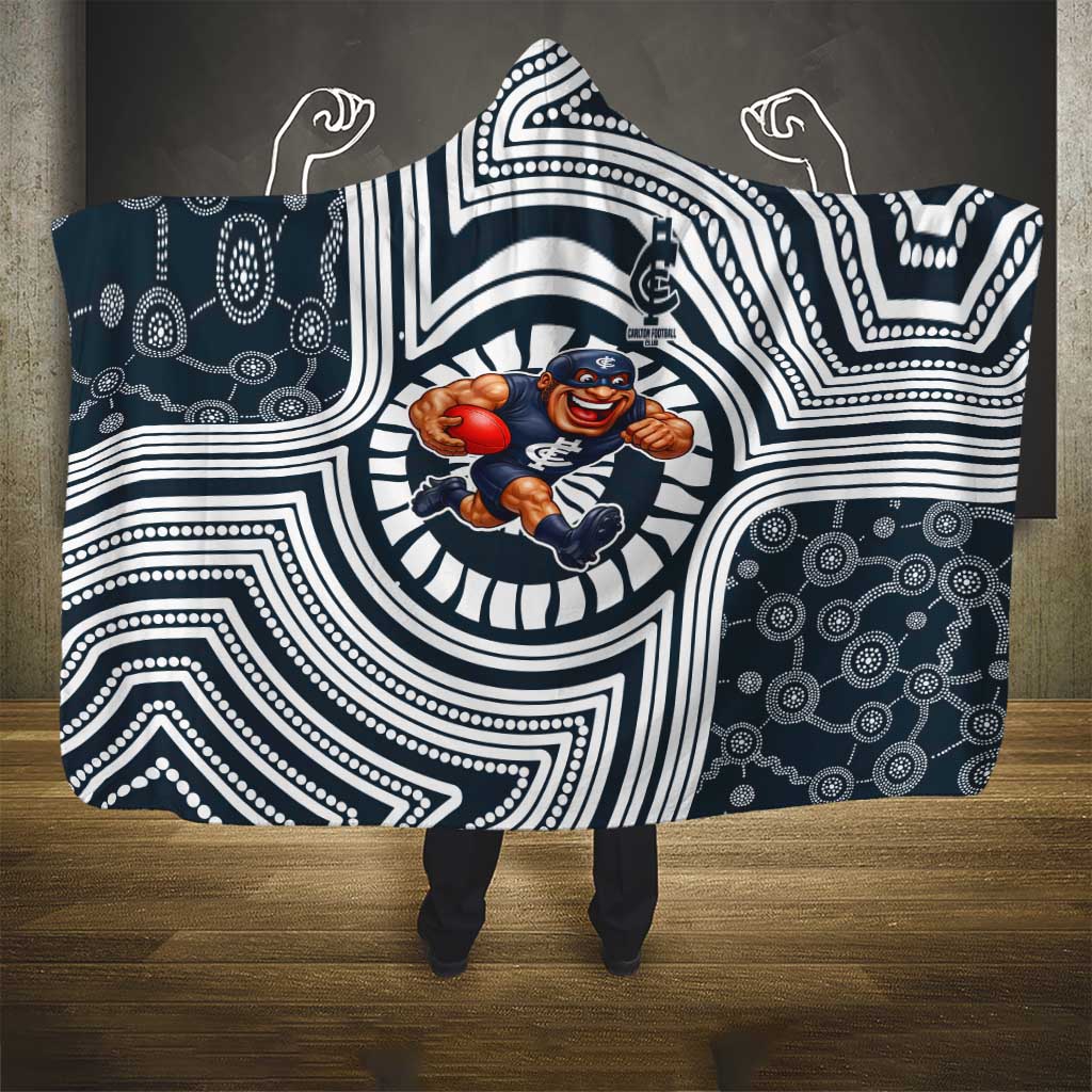 Carlton Football Club Hooded Blanket Indigenous Monochrome Dot Art Mascot Style