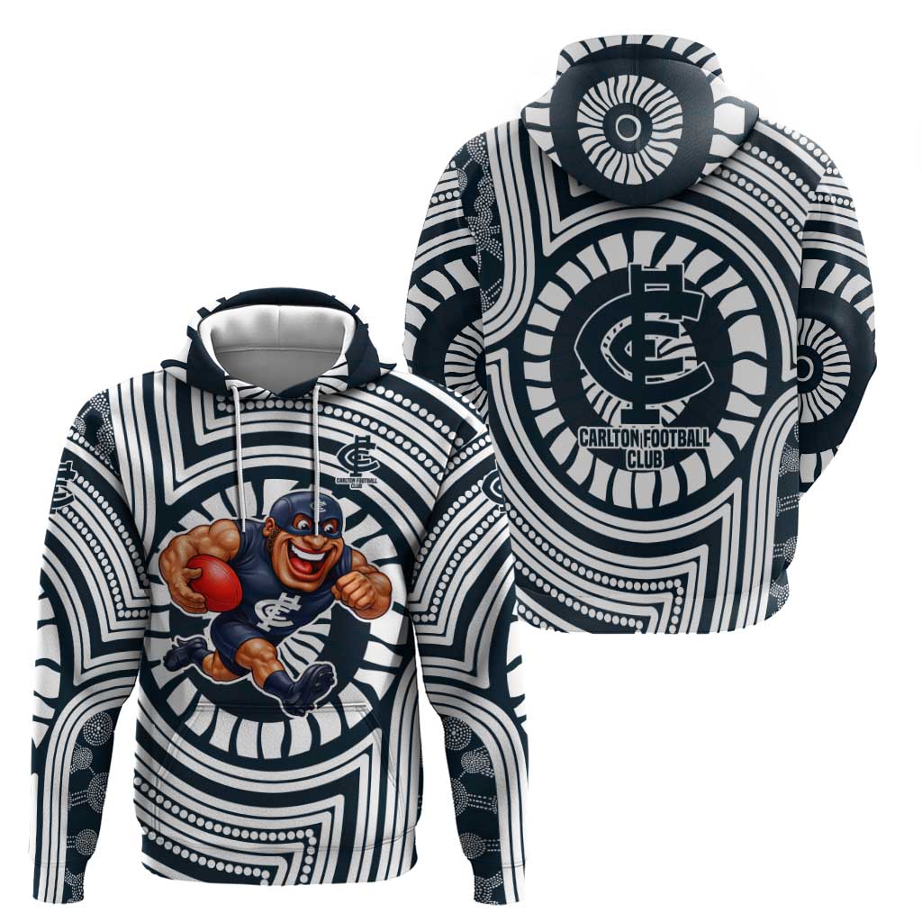 Carlton Football Club Hoodie Indigenous Monochrome Dot Art Mascot Style