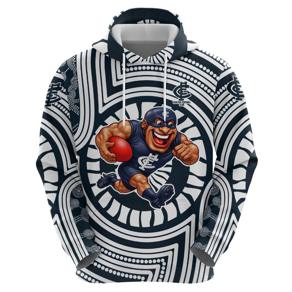 Carlton Football Club Hoodie Indigenous Monochrome Dot Art Mascot Style