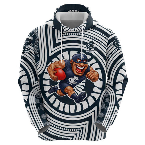 Carlton Football Club Hoodie Indigenous Monochrome Dot Art Mascot Style