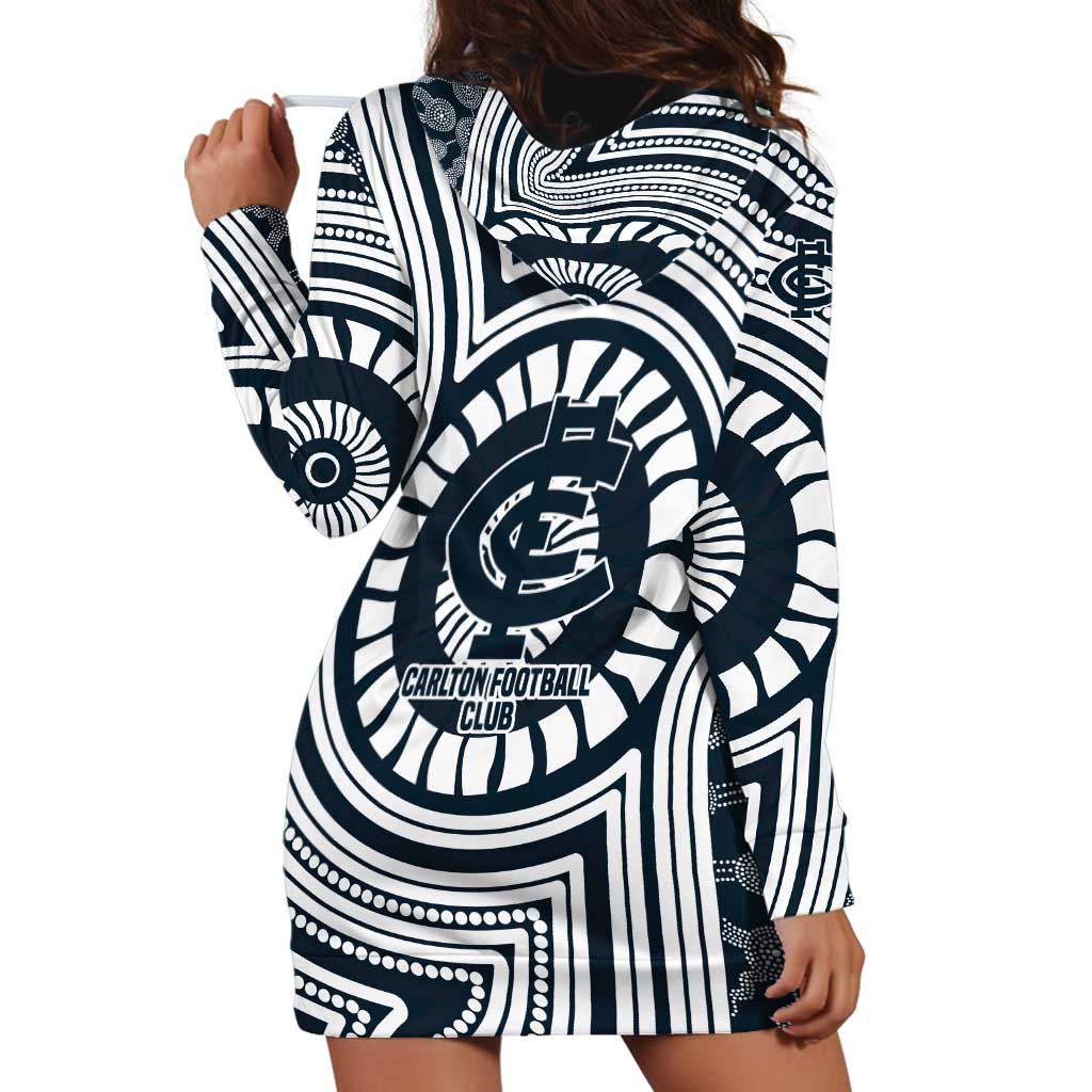 Carlton Football Club Hoodie Dress Indigenous Monochrome Dot Art Mascot Style