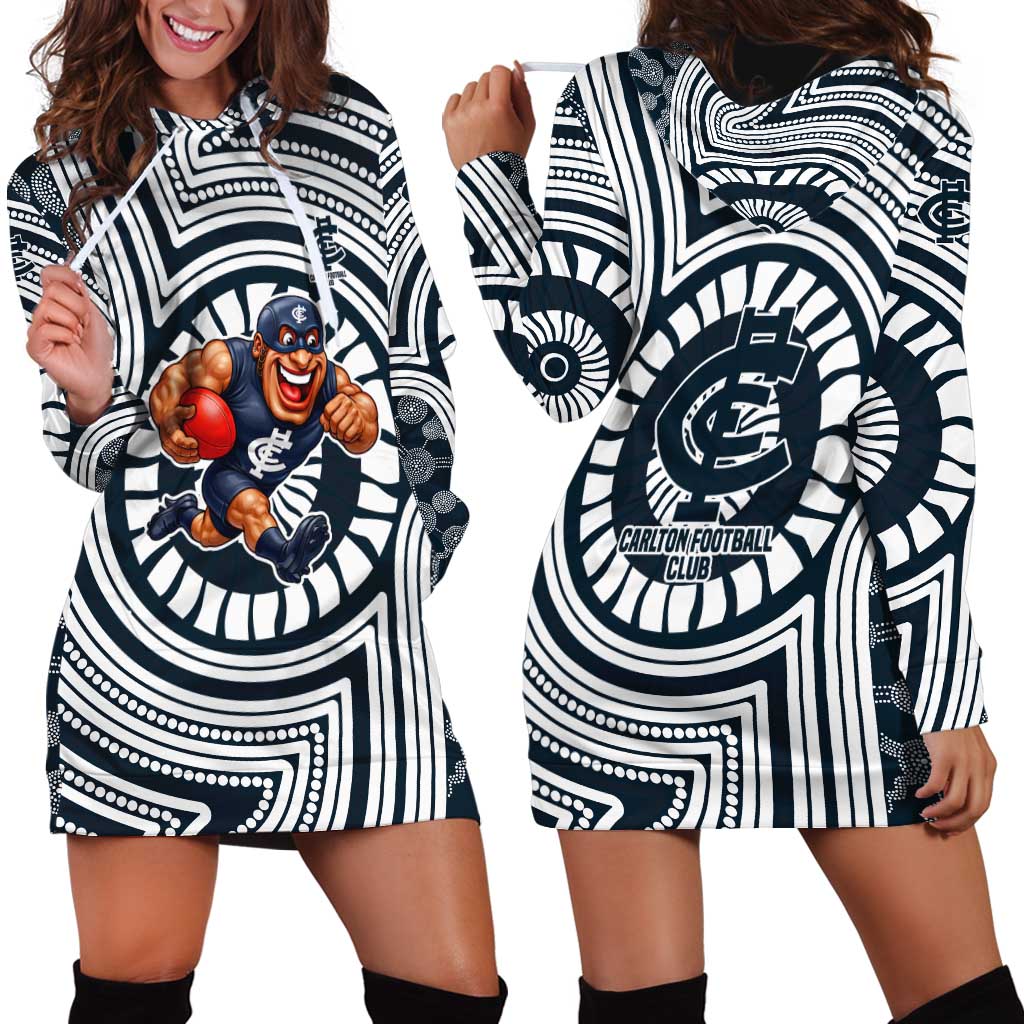 Carlton Football Club Hoodie Dress Indigenous Monochrome Dot Art Mascot Style