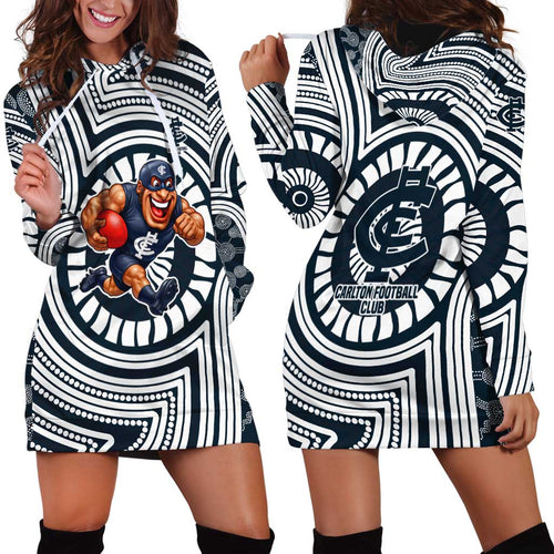 Carlton Football Club Hoodie Dress Indigenous Monochrome Dot Art Mascot Style