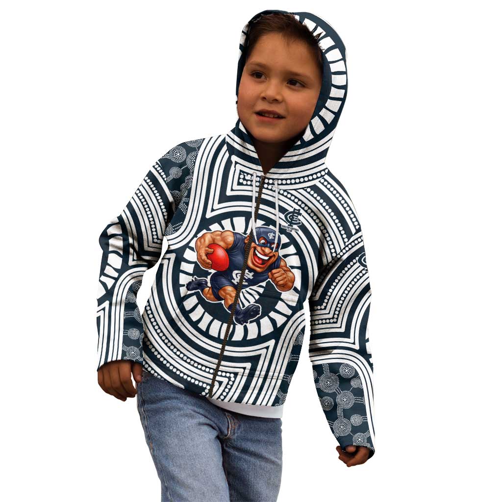 Carlton Football Club Kid Hoodie Indigenous Monochrome Dot Art Mascot Style