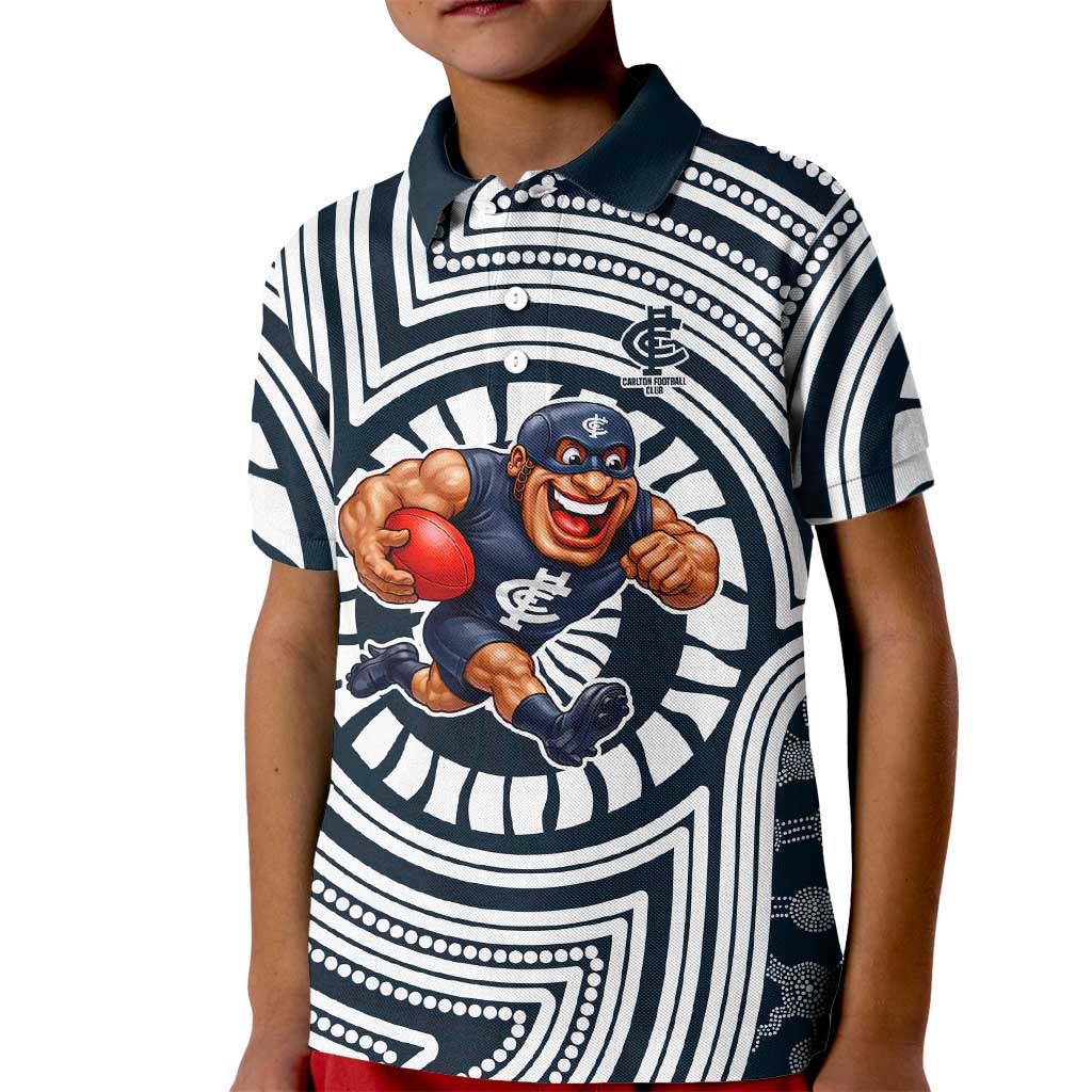 Carlton Football Club Kid Polo Shirt Indigenous Monochrome Dot Art Mascot Style