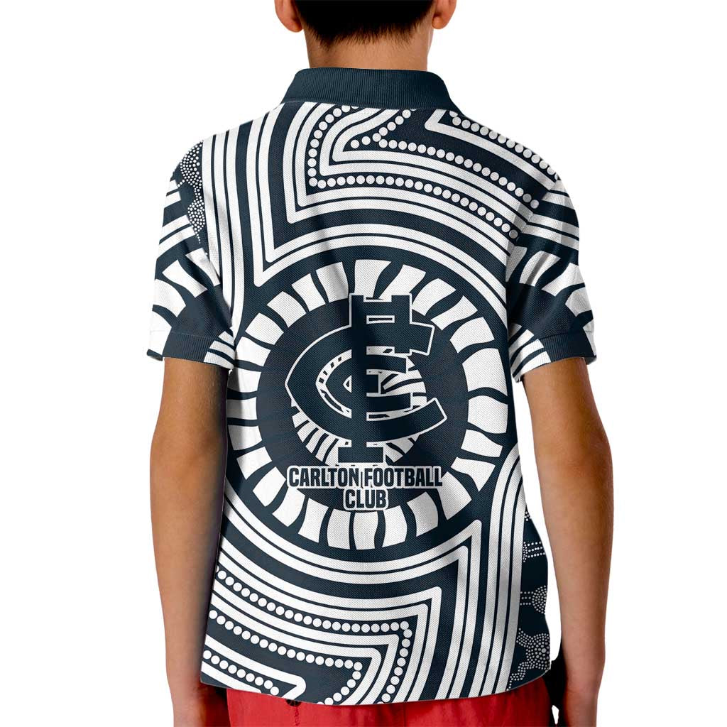 Carlton Football Club Kid Polo Shirt Indigenous Monochrome Dot Art Mascot Style