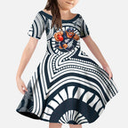 Carlton Football Club Kid Short Sleeve Dress Indigenous Monochrome Dot Art Mascot Style