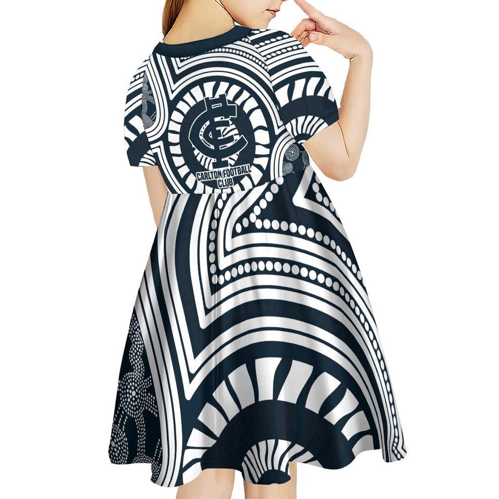 Carlton Football Club Kid Short Sleeve Dress Indigenous Monochrome Dot Art Mascot Style