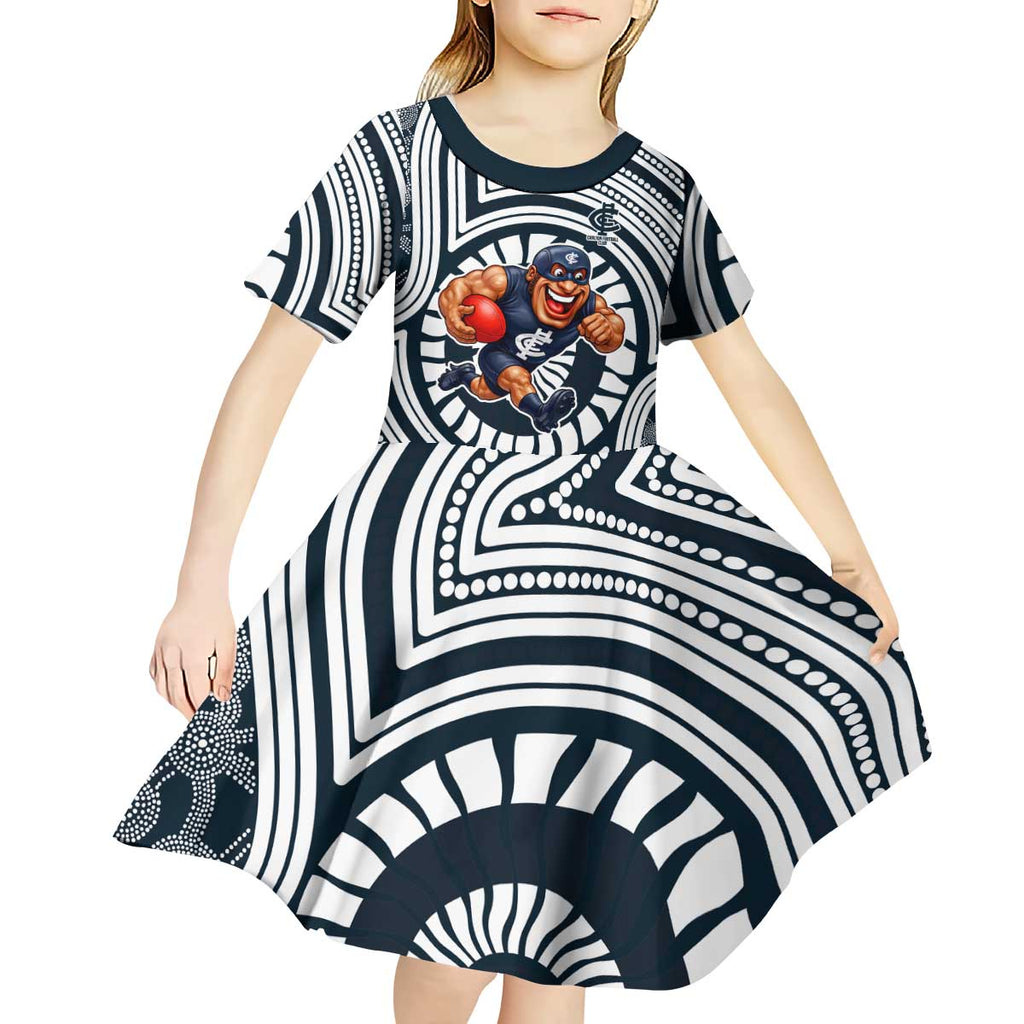 Carlton Football Club Kid Short Sleeve Dress Indigenous Monochrome Dot Art Mascot Style