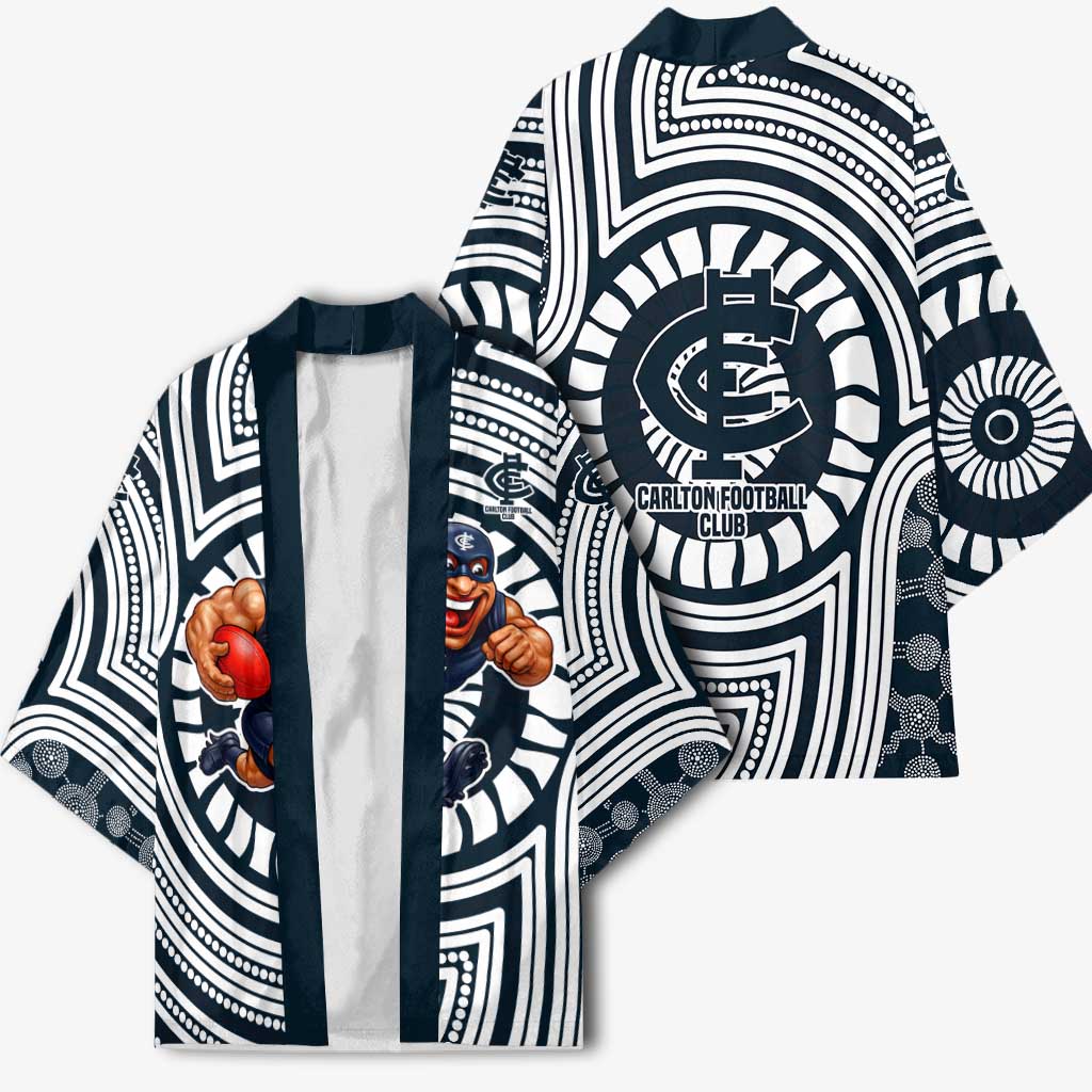 Carlton Football Club Kimono Indigenous Monochrome Dot Art Mascot Style