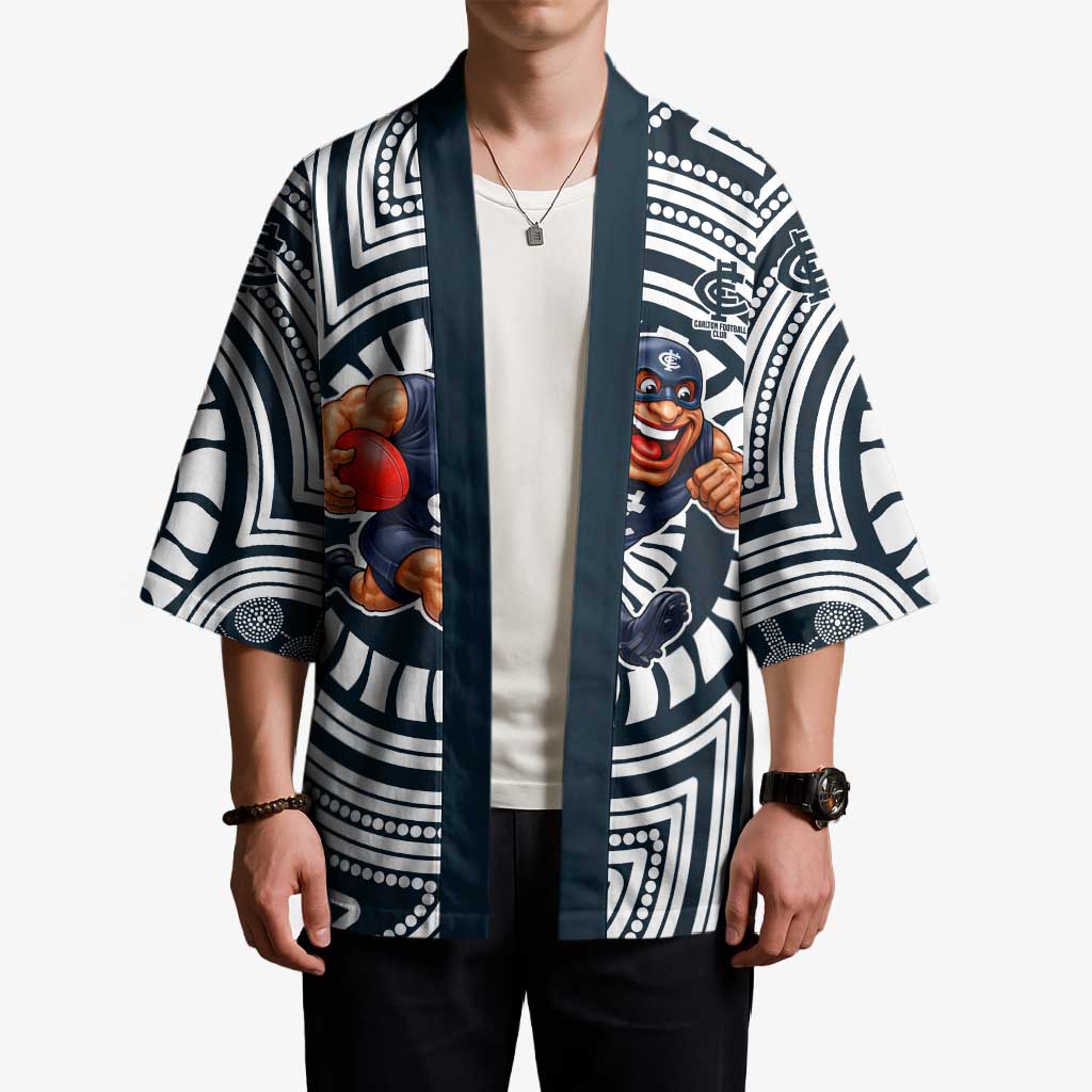 Carlton Football Club Kimono Indigenous Monochrome Dot Art Mascot Style