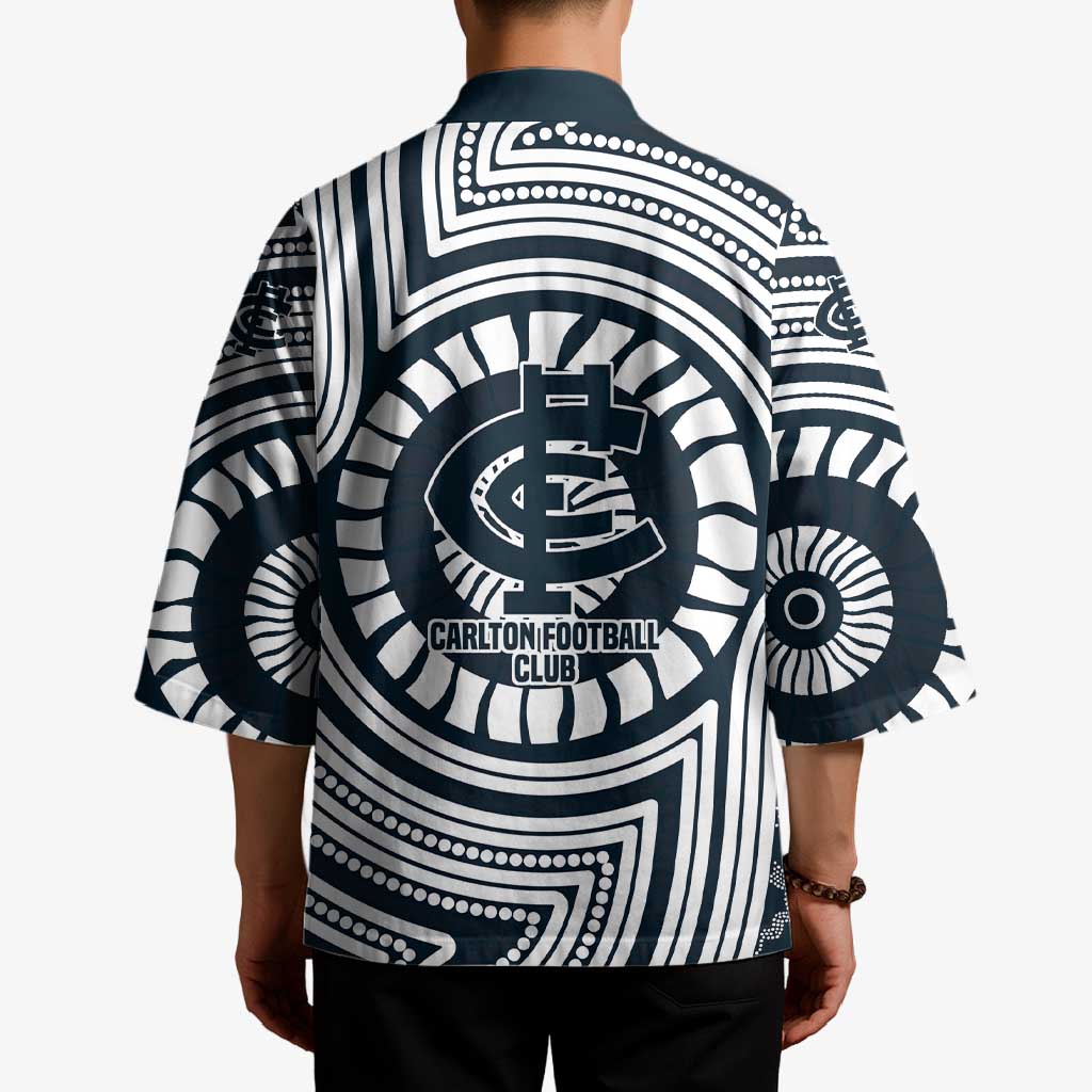 Carlton Football Club Kimono Indigenous Monochrome Dot Art Mascot Style