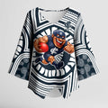 Carlton Football Club Kimono Sleeve Blouse Indigenous Monochrome Dot Art Mascot Style
