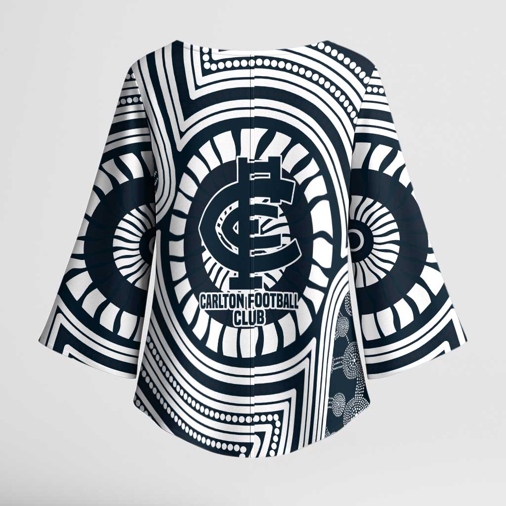 Carlton Football Club Kimono Sleeve Blouse Indigenous Monochrome Dot Art Mascot Style