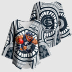 Carlton Football Club Kimono Sleeve Blouse Indigenous Monochrome Dot Art Mascot Style