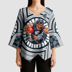 Carlton Football Club Kimono Sleeve Blouse Indigenous Monochrome Dot Art Mascot Style