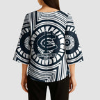 Carlton Football Club Kimono Sleeve Blouse Indigenous Monochrome Dot Art Mascot Style