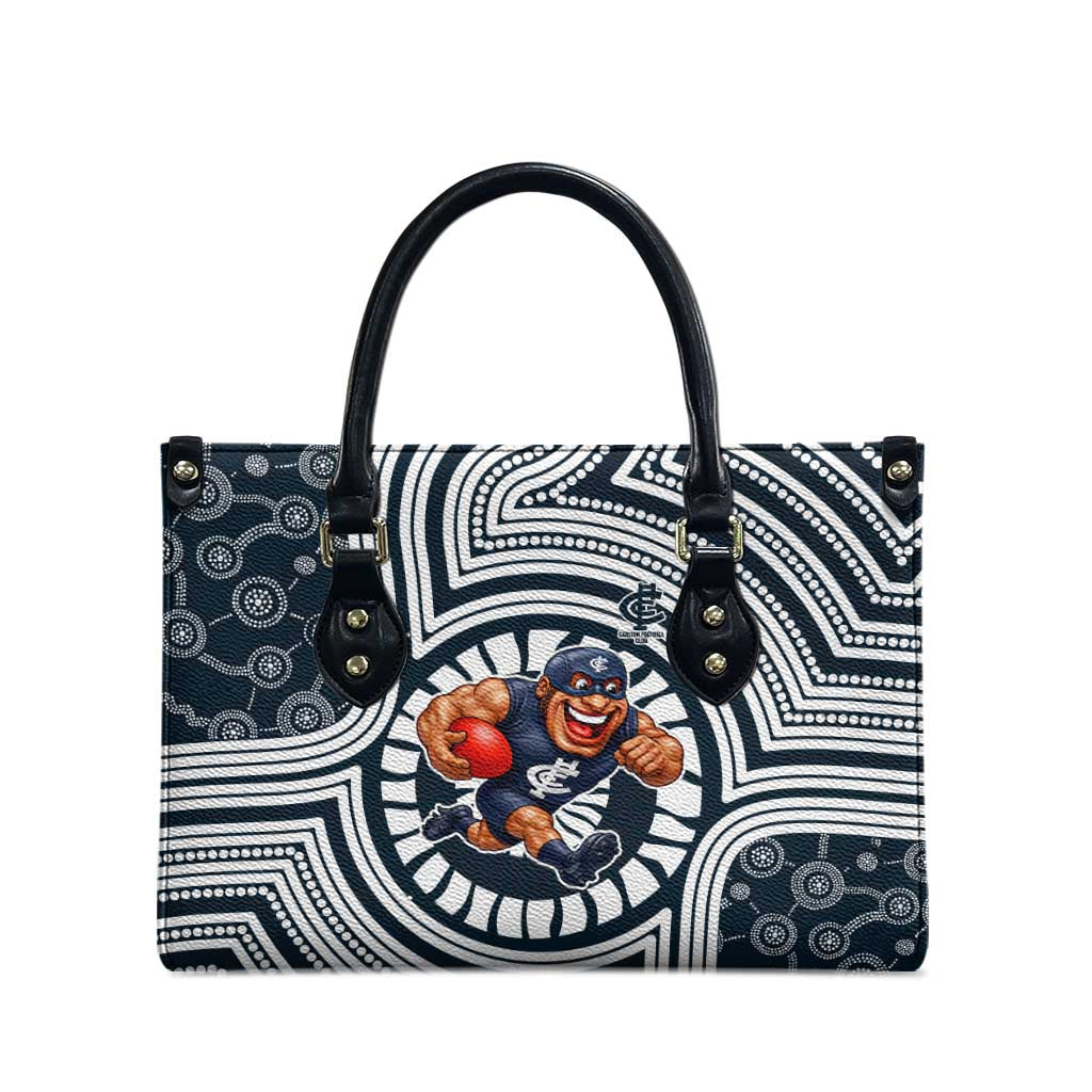 Carlton Football Club Leather Bag Indigenous Monochrome Dot Art Mascot Style