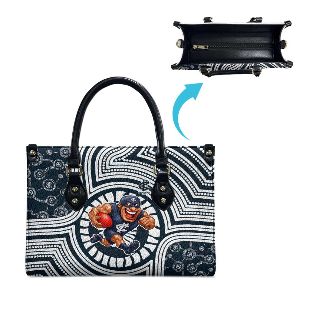 Carlton Football Club Leather Bag Indigenous Monochrome Dot Art Mascot Style