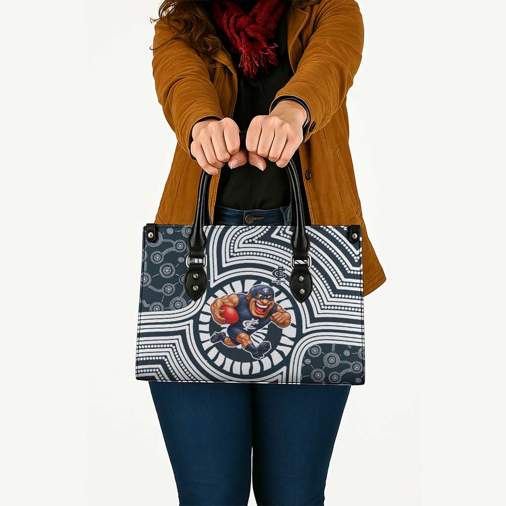 Carlton Football Club Leather Bag Indigenous Monochrome Dot Art Mascot Style