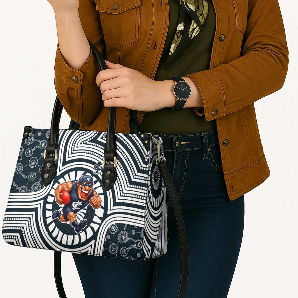 Carlton Football Club Leather Bag Indigenous Monochrome Dot Art Mascot Style