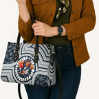 Carlton Football Club Leather Bag Indigenous Monochrome Dot Art Mascot Style