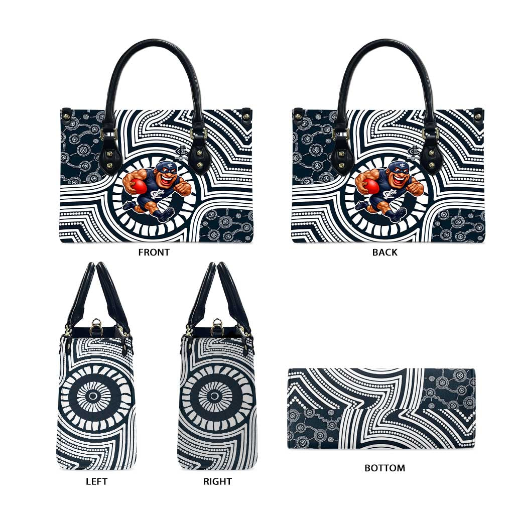 Carlton Football Club Leather Bag Indigenous Monochrome Dot Art Mascot Style
