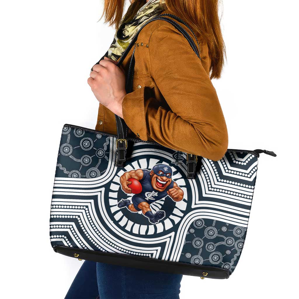 Carlton Football Club Leather Tote Bag Indigenous Monochrome Dot Art Mascot Style