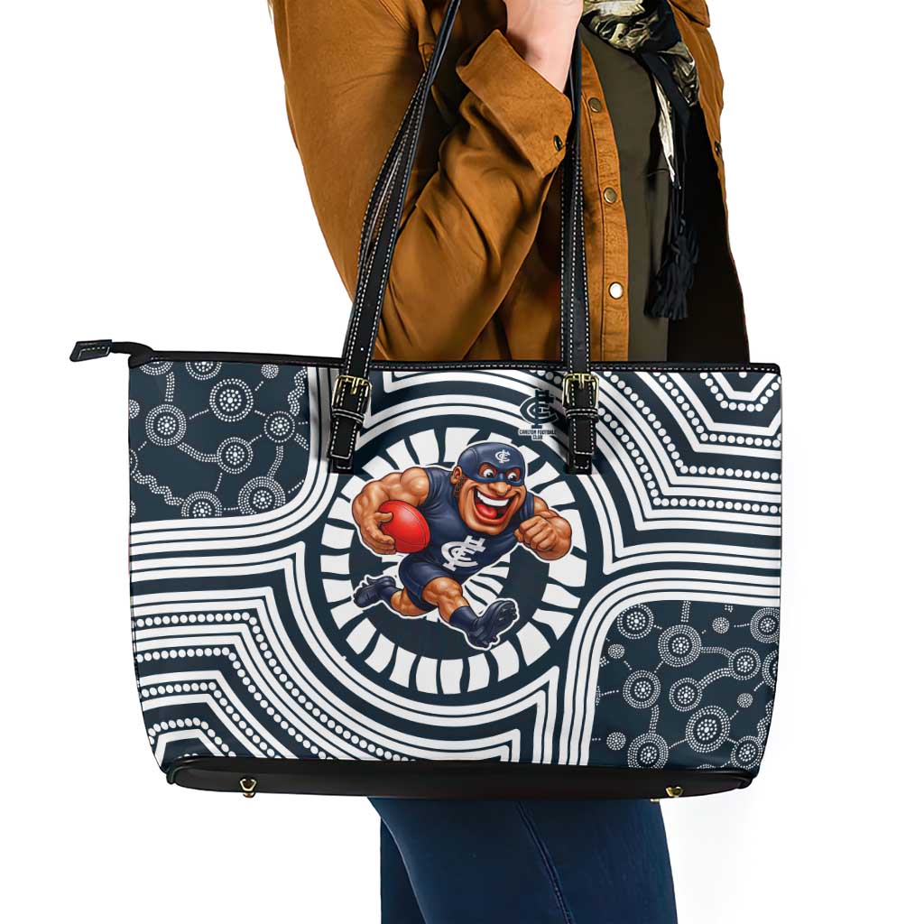 Carlton Football Club Leather Tote Bag Indigenous Monochrome Dot Art Mascot Style