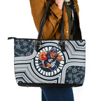 Carlton Football Club Leather Tote Bag Indigenous Monochrome Dot Art Mascot Style