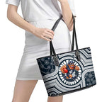 Carlton Football Club Leather Tote Bag Indigenous Monochrome Dot Art Mascot Style