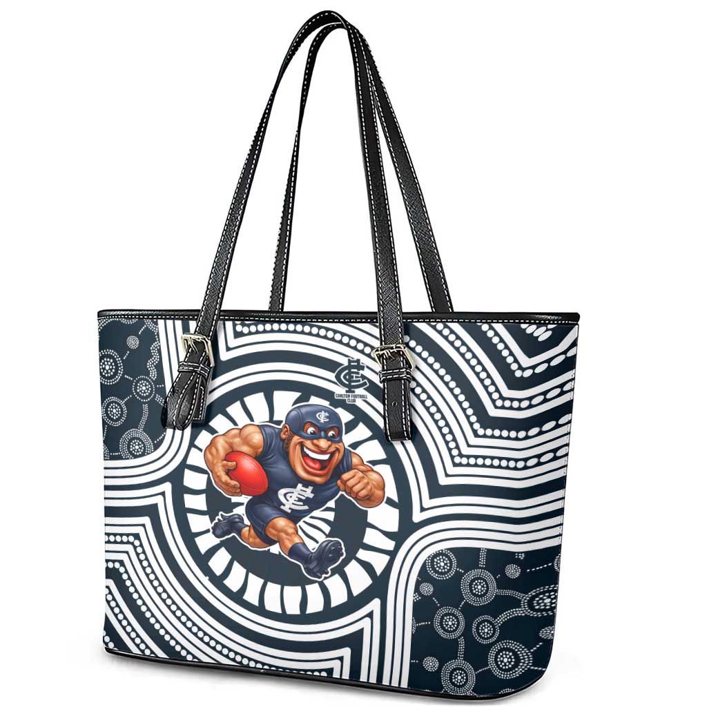 Carlton Football Club Leather Tote Bag Indigenous Monochrome Dot Art Mascot Style