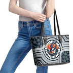 Carlton Football Club Leather Tote Bag Indigenous Monochrome Dot Art Mascot Style
