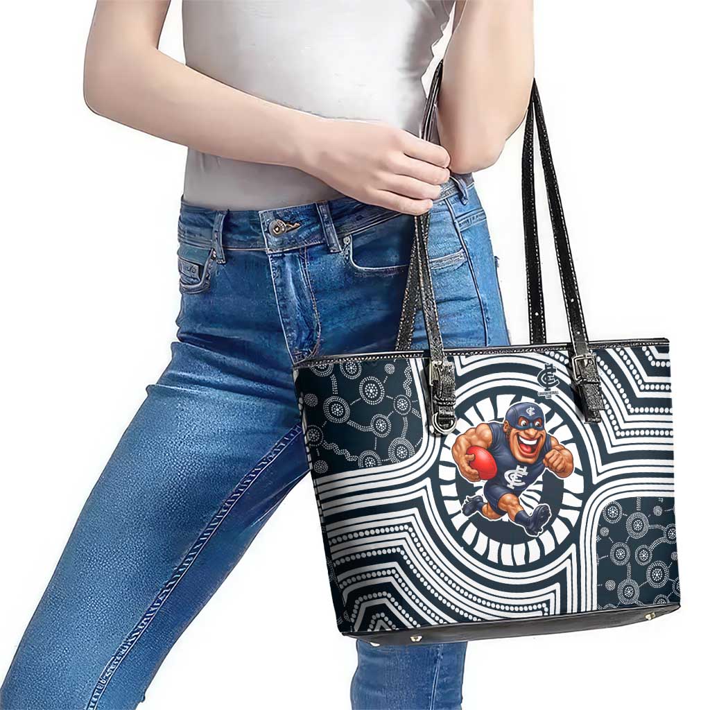 Carlton Football Club Leather Tote Bag Indigenous Monochrome Dot Art Mascot Style