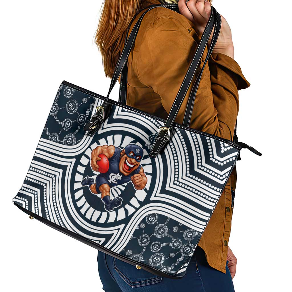 Carlton Football Club Leather Tote Bag Indigenous Monochrome Dot Art Mascot Style