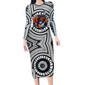Carlton Football Club Long Sleeve Bodycon Dress Indigenous Monochrome Dot Art Mascot Style