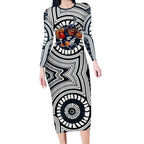 Carlton Football Club Long Sleeve Bodycon Dress Indigenous Monochrome Dot Art Mascot Style
