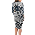Carlton Football Club Long Sleeve Bodycon Dress Indigenous Monochrome Dot Art Mascot Style