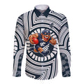 Carlton Football Club Long Sleeve Button Shirt Indigenous Monochrome Dot Art Mascot Style